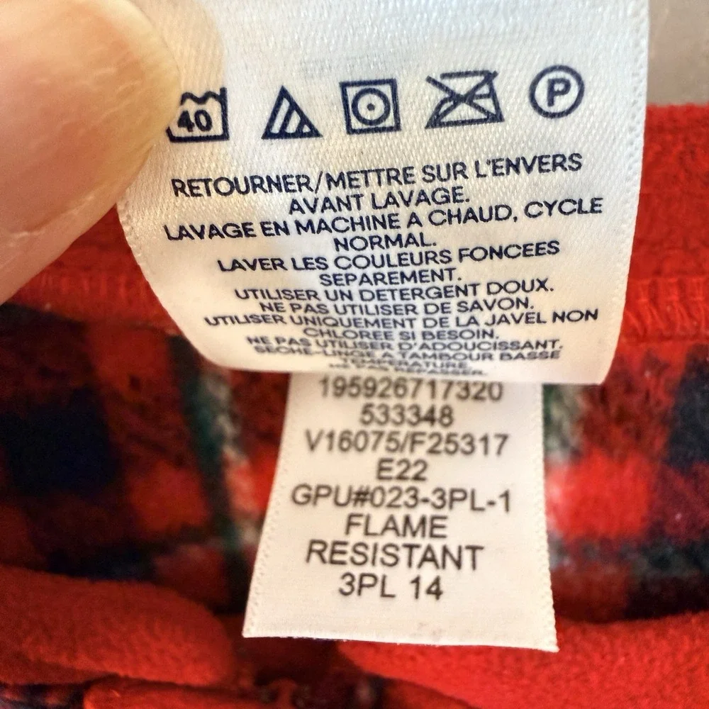 Lands‎ End Footie Pajamas Zip Up Red Plaid Fleece Size 14
